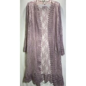 Full Circle Trends Sz Med Mauve/Lilac Lace Wrap Cardigan Long Kimono Cover Up